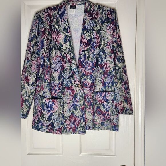 Vtg Lori by AM Casuals Mlticlrd Lngslvs 1Button Pockets CottonBlend Women Blazer - Picture 1 of 8